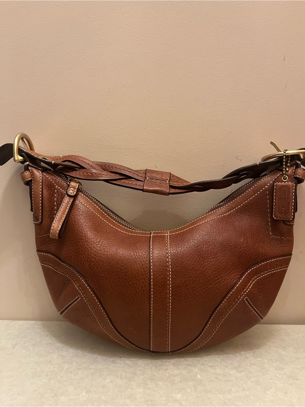 Coach Cognac Leather Hobo with Braided Strap